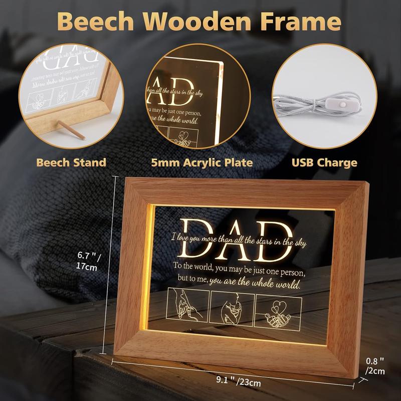 Fathers Day for Dad Birthday Gifts from Daughter Son, Christmas Dad Gifts for Men Night Light Frame with Grateful Sayings Gifts for Daddy Dad Gifts for Birthday Christmas Presents [Energy Class F] Fathers Day Best Trending Gift 3