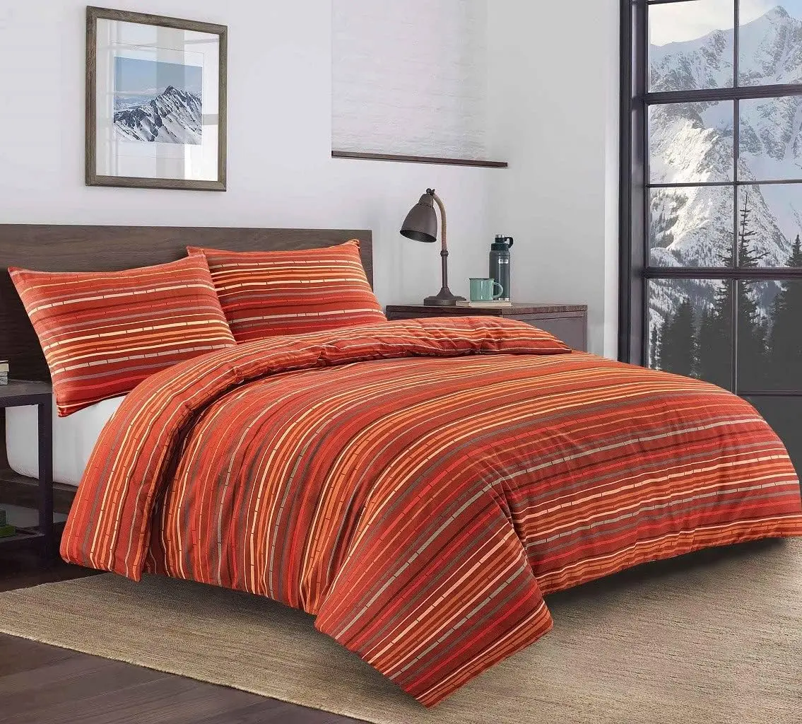 Leon Stripe Lines Luxury Printed Duvet Cover Set Easy Care Bedding Set Red Blue Soft Duvet Covers