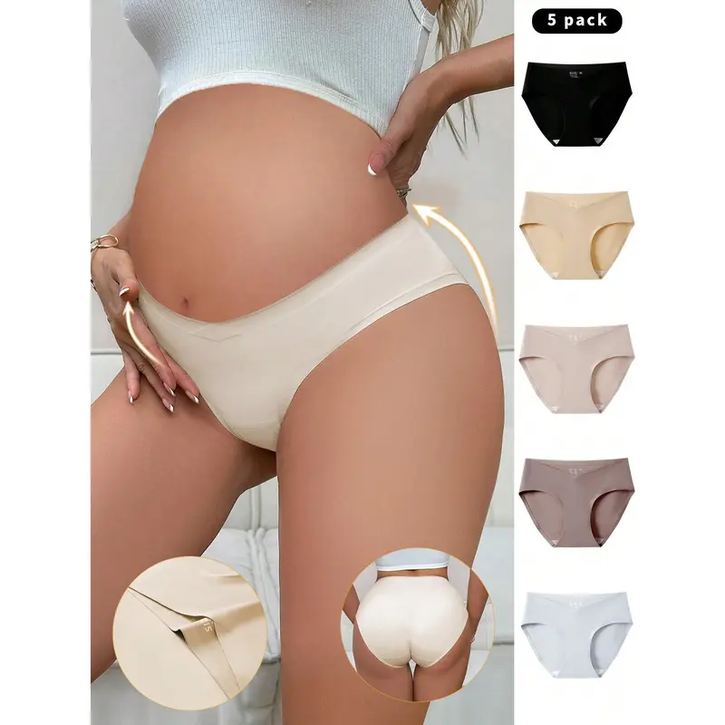5pcs Pack Maternity Solid Color Minimalist Panties, Casual Daily Wear 0