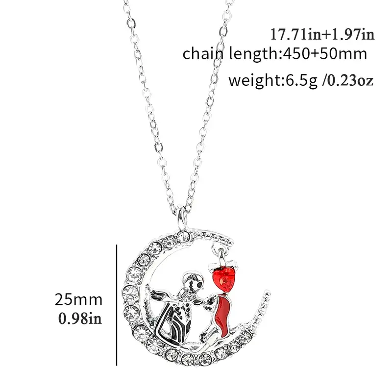 Love Always Red Heart Necklace Gift for Fans of The Nightmare Before Christmas - Jack & Sally 3