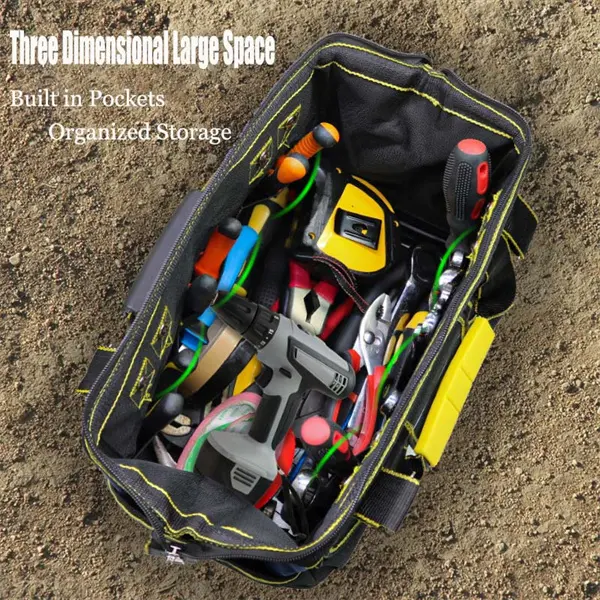13/19 Inch Multifunctional Tool Bag, Portable Large Capacity Tool Storage Bag, Wear Resistant Thickened Canvas Tools Bag for Electrician, Hand Tools Storage Bag for Home & Office 2