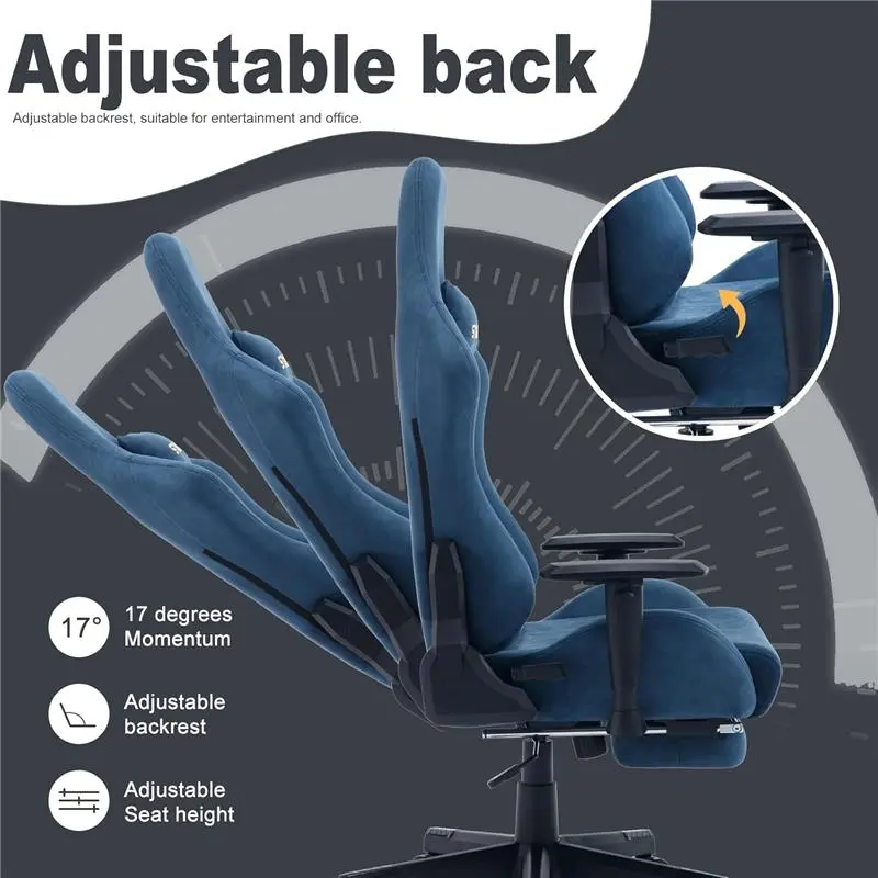 Gaming Chair, Computer Chair with Footrest, Headrest and Lumbar Support, Ergonomic PC Chair, Height Adjustable Rotating Task Chairs, Blue 5