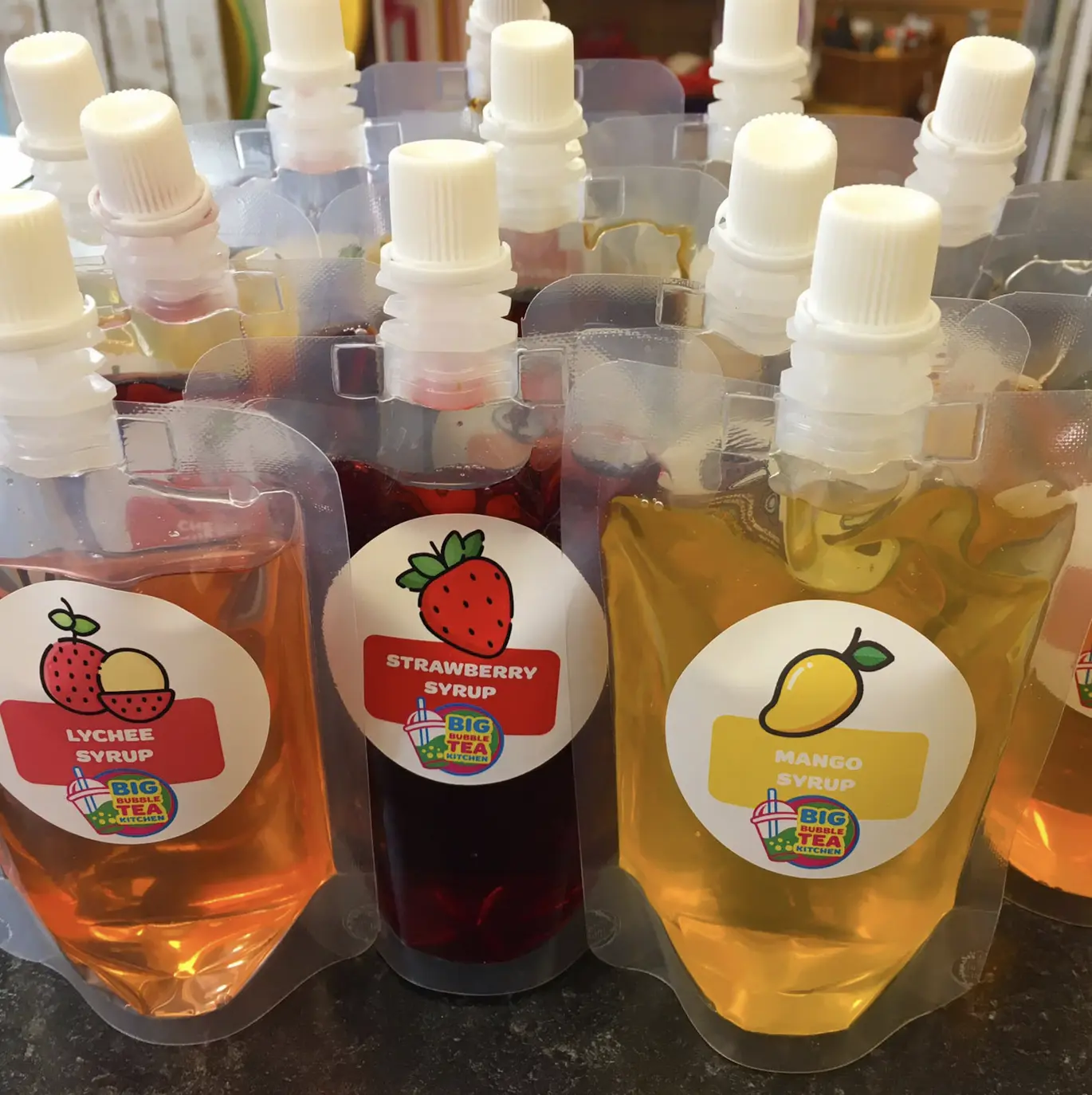 Bubble Tea Premium Syrup, 100ml Pouches Fruit flavours - Strawberry Coconut Pineapple etc