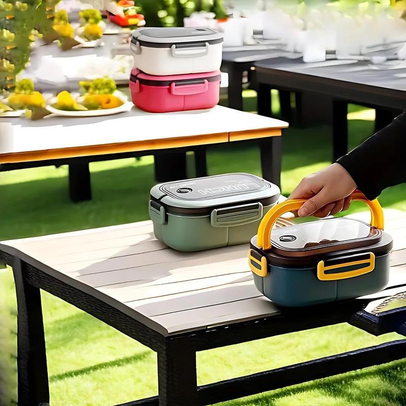 Premium Leak-Proof Dual-Compartment Lunch Box, Microwave-Safe, Spacious, and Easy to Clean with Cutlery Set – Ideal for Meal Prep, Work, Office, School, Travel and Picnic Modern  Bento Box for Kids, Adults, Food Storage, Reusable Lunchbox ,Tableware heate 8