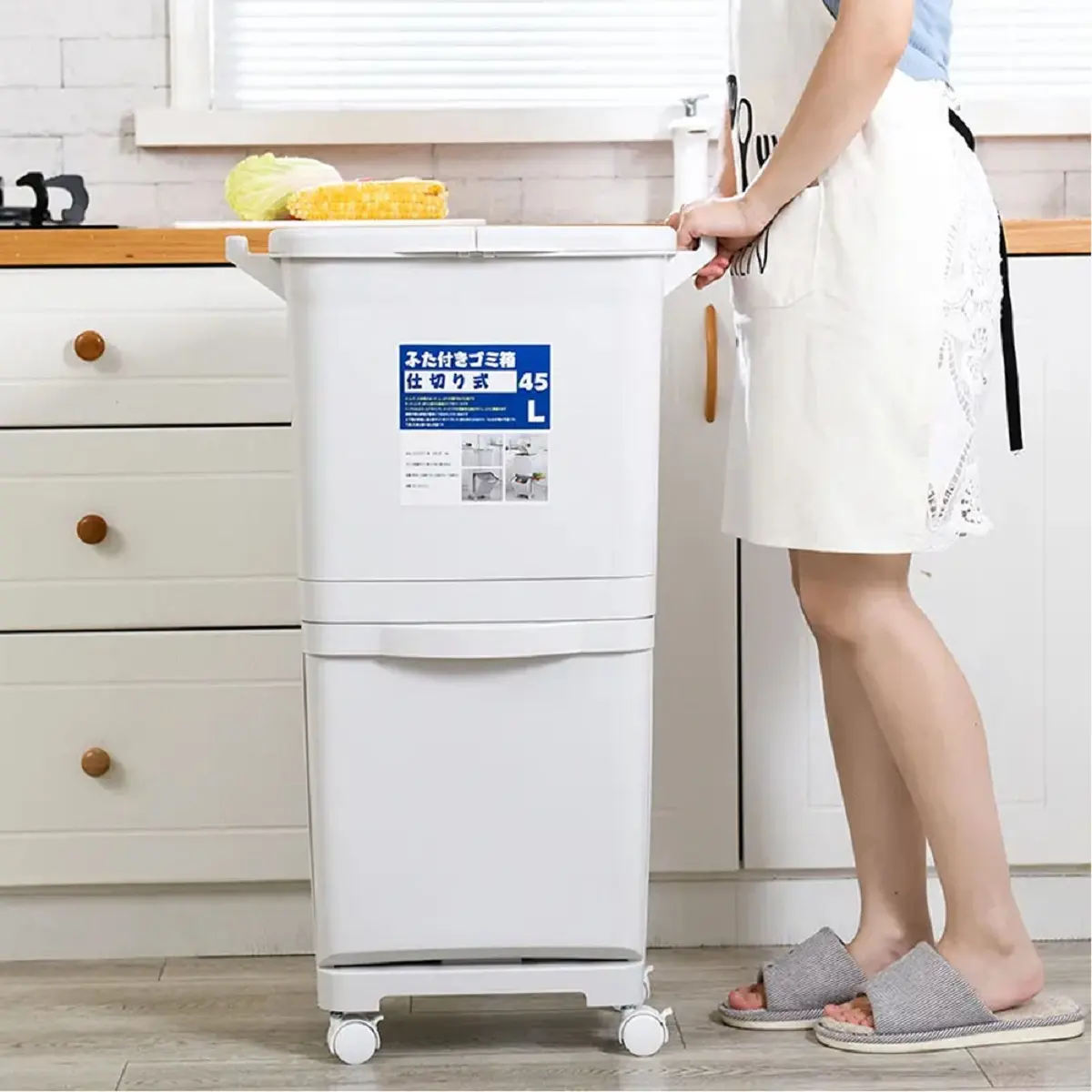 Lifeideas Double-layer Sorting Large Trash Can,  Kitchen Plastic Dustbin, Recycle Stacked Sorting Rubbish Bin With Wheel, Removable Compartments for Separating Waste and Easy Recycling