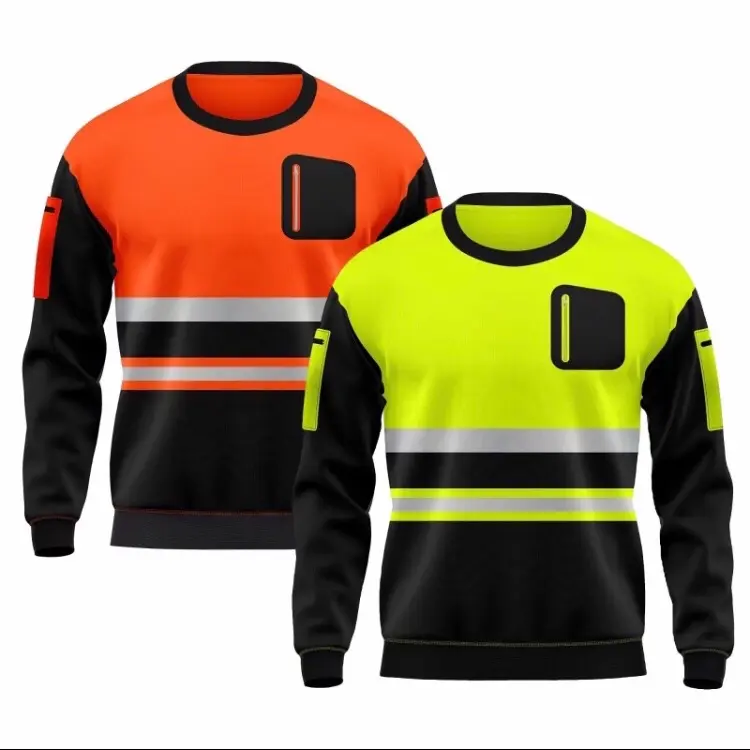 Men's Two Tone Hi Vis Work Sweatshirt with Multi Zip Pockets - Small to 3XL - Tops, Long Sleeve, Crewneck, Sweatshirt Menswear, Pullover