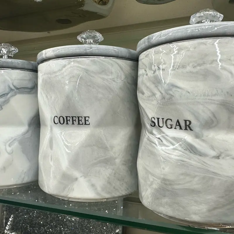 Marble Effect Tea Coffee Sugar Jars White Grey Gray Canister Pots Kitchen storage Air Tight Lid New Gift 4