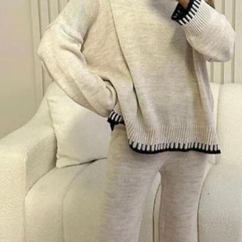 Product Introduction of Women's Knitted Lounge Wear Ladies wide Leg Palazzo Top Trousers tracksuit Set 3