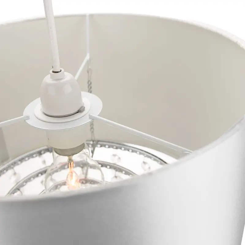 Modern Grey Satin Fabric Pendant Light Shade with Transparent Acrylic Droplets 1