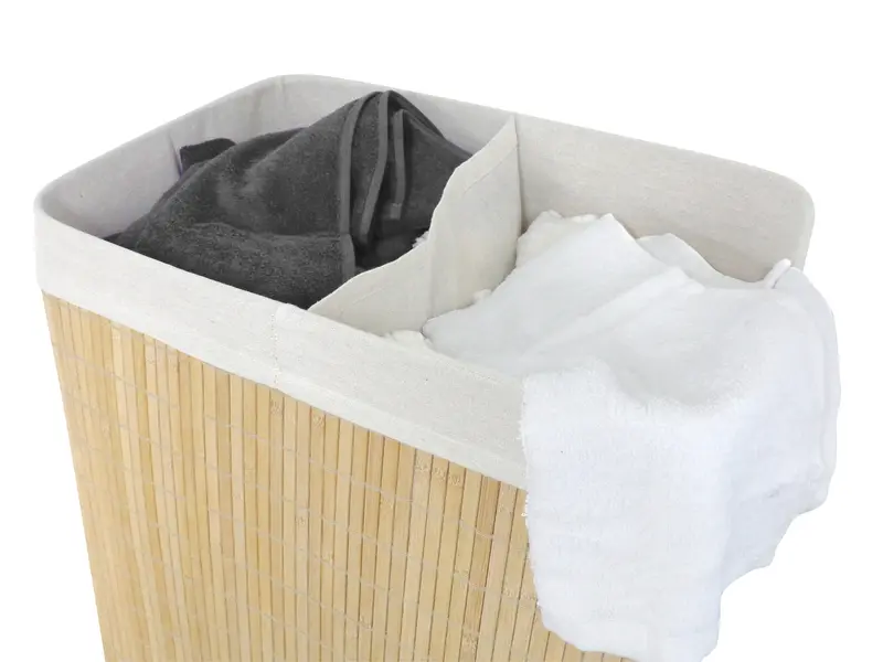 Dual Compartment Natural Bamboo Laundry Basket Eco Friendly Hamper 60cm Light Organiser Rectangle 3