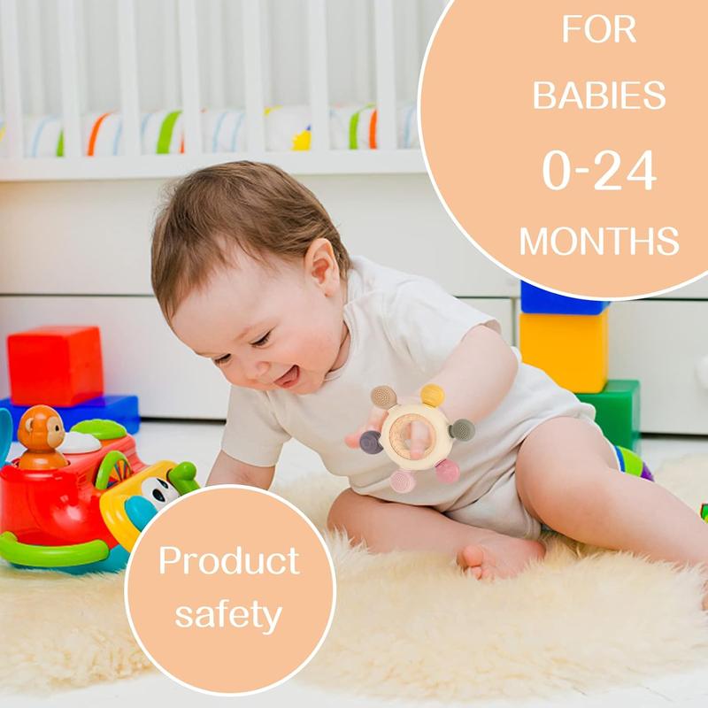 Baby Teether Silicone Teething Toys for Baby 3+ Months with Wooden Ring BPA Free Boys Girls Baby 3