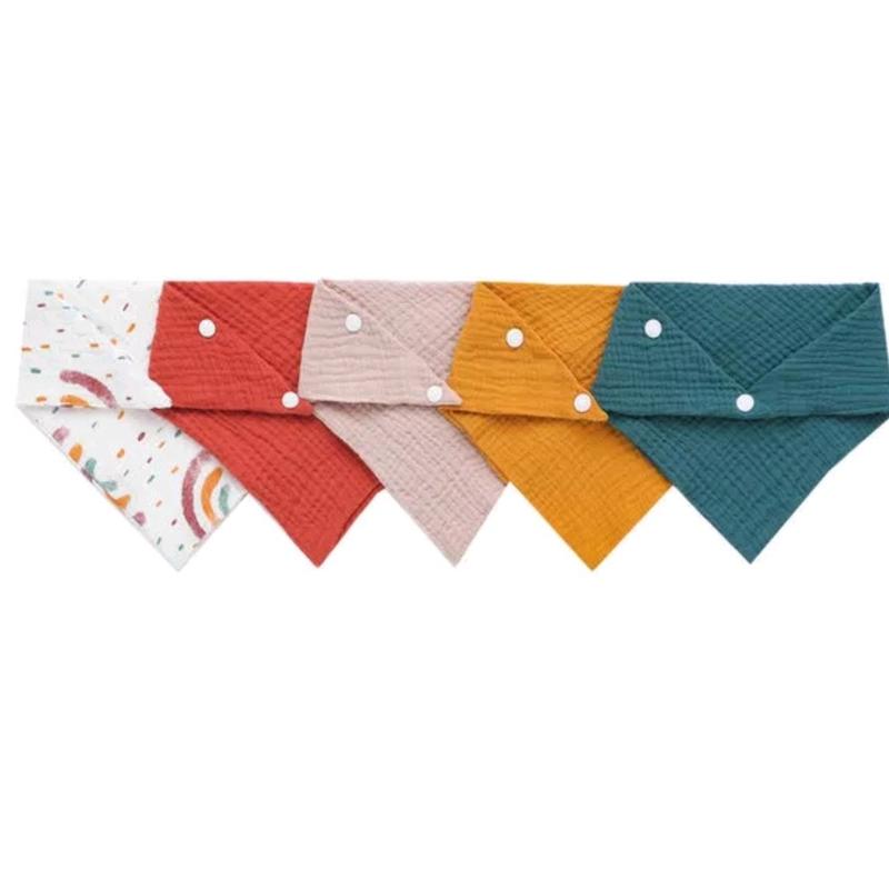 Set of 5 Muslin Bandana Style Dribble Bibs for Teething Babies 4