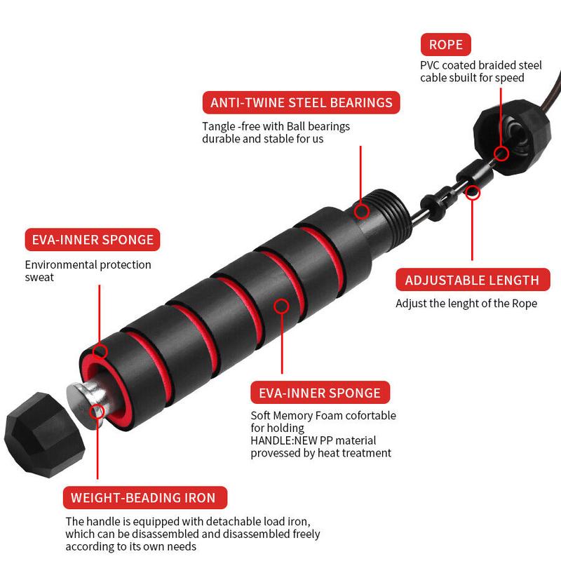 Adjustable Adult Skipping Rope Gym Fitness Boxing Speed Exercise Jump Workout UK 3