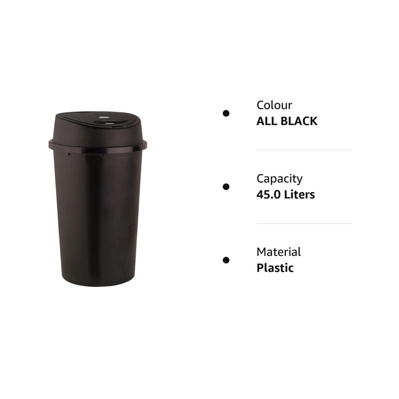 45L ALL BLACK TOUCH TOP BIN / DUSTBIN / RUBBISH BIN / KITCHEN / HOME / PLASTIC. Household Room Waterproof 5