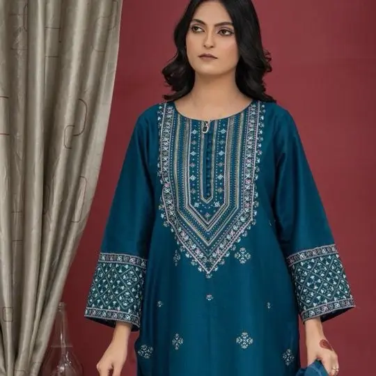 Premium 3 Piece Loose Fitting Cotton Suit Ready Made Eid Collection 4 Colours Indian Pakistani Dress Comfort Traditional Asian Clothing Loose Fitting Outfit Womenswear Comfortable Soft Kurta Breathable Style  embroidered stitched suits clothes 2