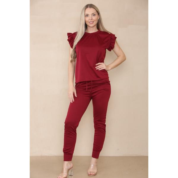 Womens Frill Peplum Sleeve Top Bottom Lounge Wear Set Shortsleeve Short 4