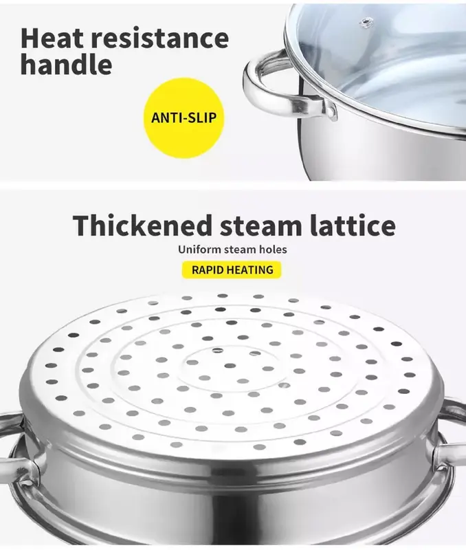 28cm 3 TIER STAINLESS STEEL STEAMER COOKER POT SET PAN COOK FOOD GLASS LIDS Cookware Induction 4