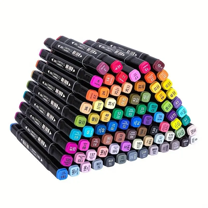 Dual Tip Permanent Art Markers, 80 Pieces Dual Brush Alcohol Felt Pen Set for Manga, Sketching, and Art - Premium Color Markers for Creative School Supplies and Drawing Enthusiasts" Plastic, dual tip alcohol markers, oil  pastels coloring multi colour acr