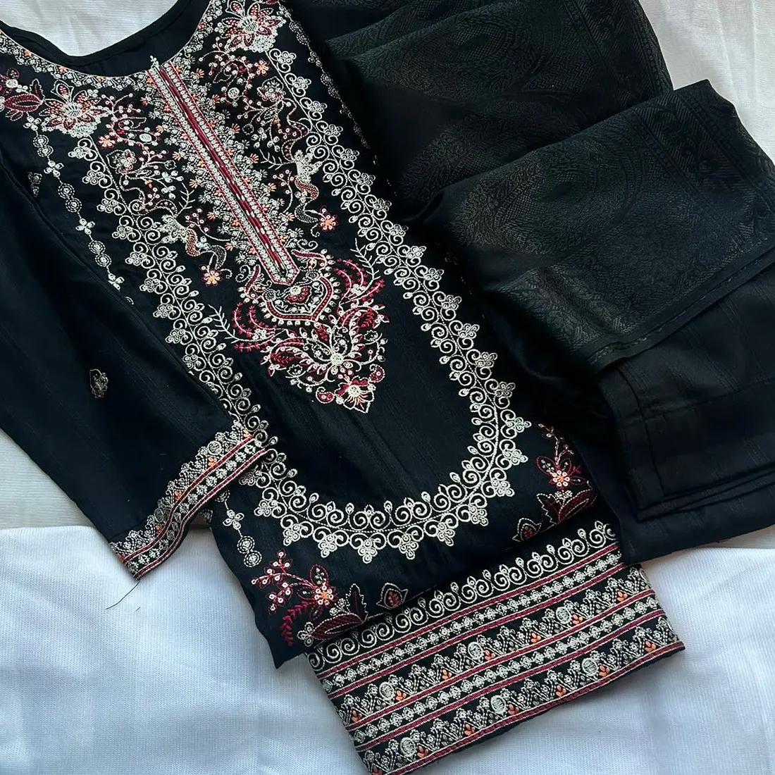 Black Embroidered Dhnak suit