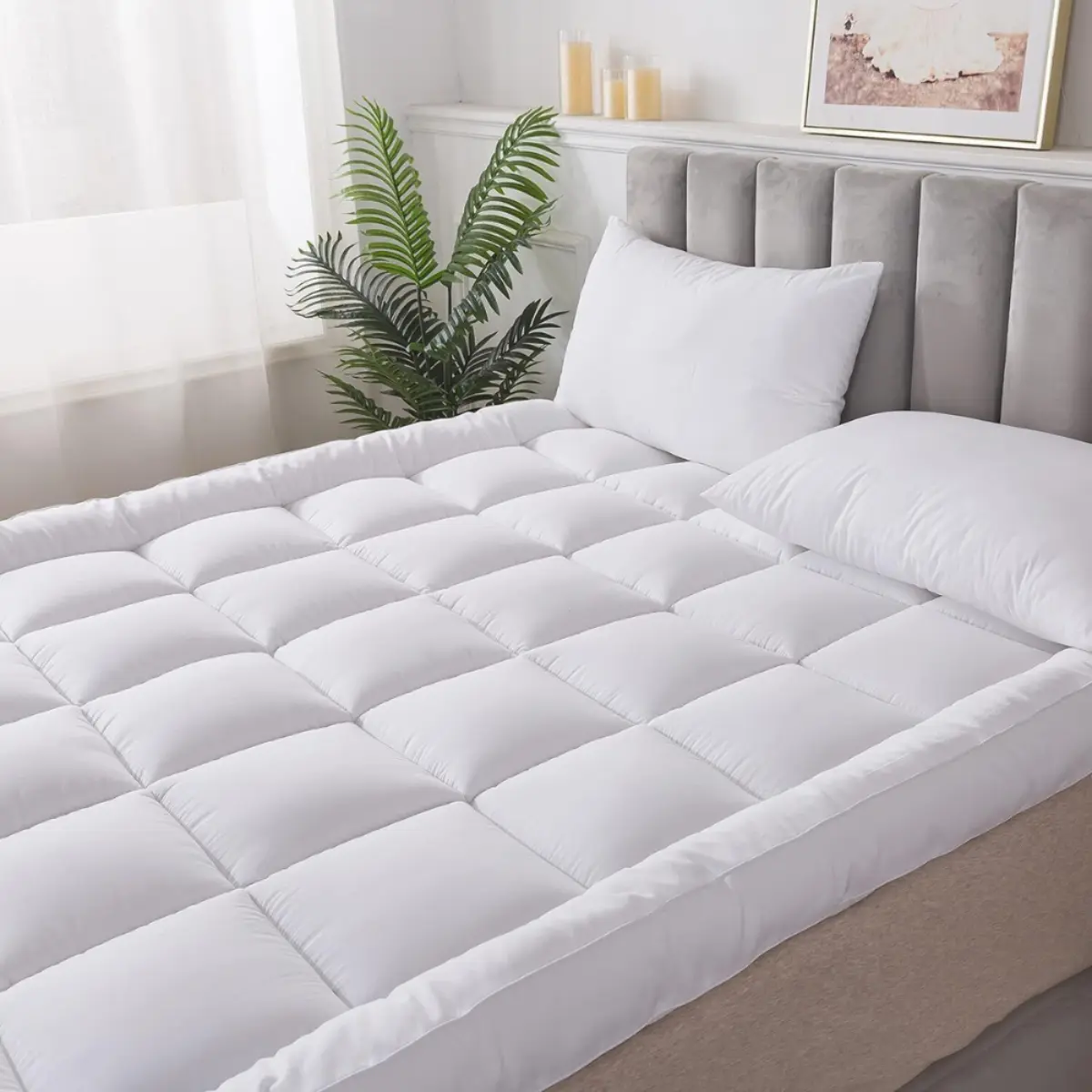 10CM MATTRESS TOPPER Hotel Quality Deep Thick Microfiber 4inc Topper With Straps comfy  bed warm flat weave mattress pads & toppers
