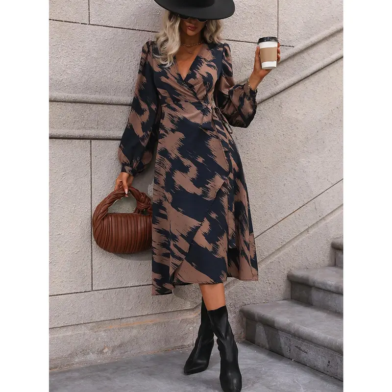 Clasi Allover Print Knot Side Wrap Dress Maxi Women Outfit 2