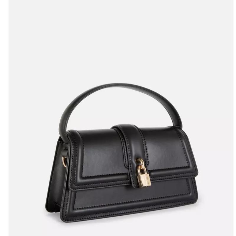 Ladies Fashionable Bag with Padlock Charm - Rectangular Shape and Long Handle for Any Occasion 0