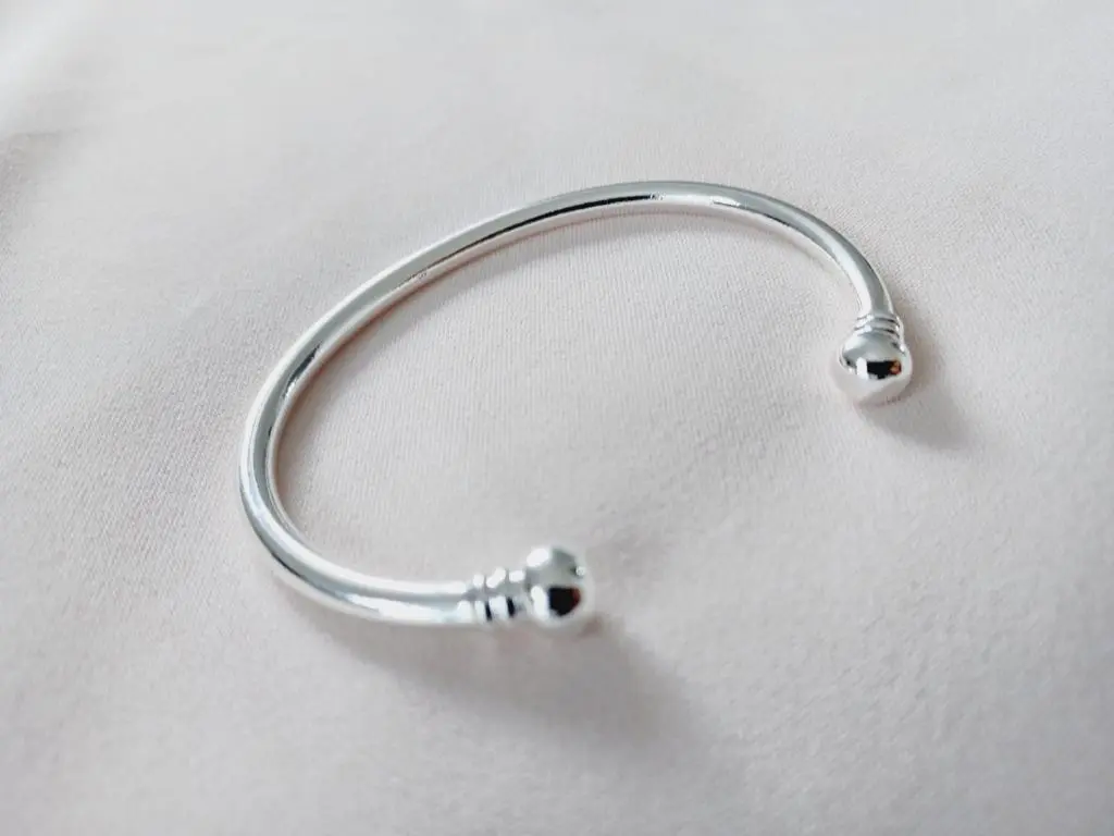 Solid Sterling Silver Torque Open Bangle Bracelet for Men and Women charms