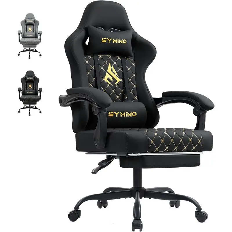 Gaming Chair with Footrest, Computer Ergonomic Video Game Chair, Adjustable Swivel Task Chair with Lumbar Support, PC Chair, Office Chair PU Leather, Black