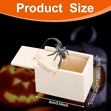 Spider Scare Prank Box, GLADFRESIT Wooden Scarebox Toy, Handmade Prank Spider, Fun Joke Mischief Practical Gifts for Kids Adults Halloween April Fool's Day 4