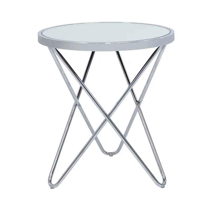 Round Side Table for Living Room Furniture, 50cm Clear Glass Top Sofa Table for Small Spaces, End Table with Chrome Metal Legs 0