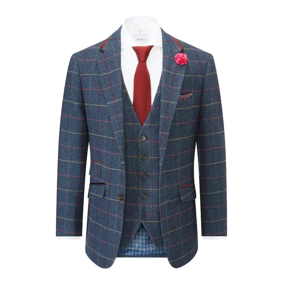 SKOPES Mens Big Size Tal Doyle Aqua/Wine Check Jacket Fabric Formal
