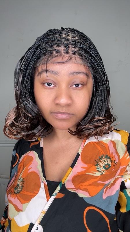 Product Introduction of Two Toned Braided Wig - Dark Root and Brown Tip Color - Neck Length French Spiral Braid 1