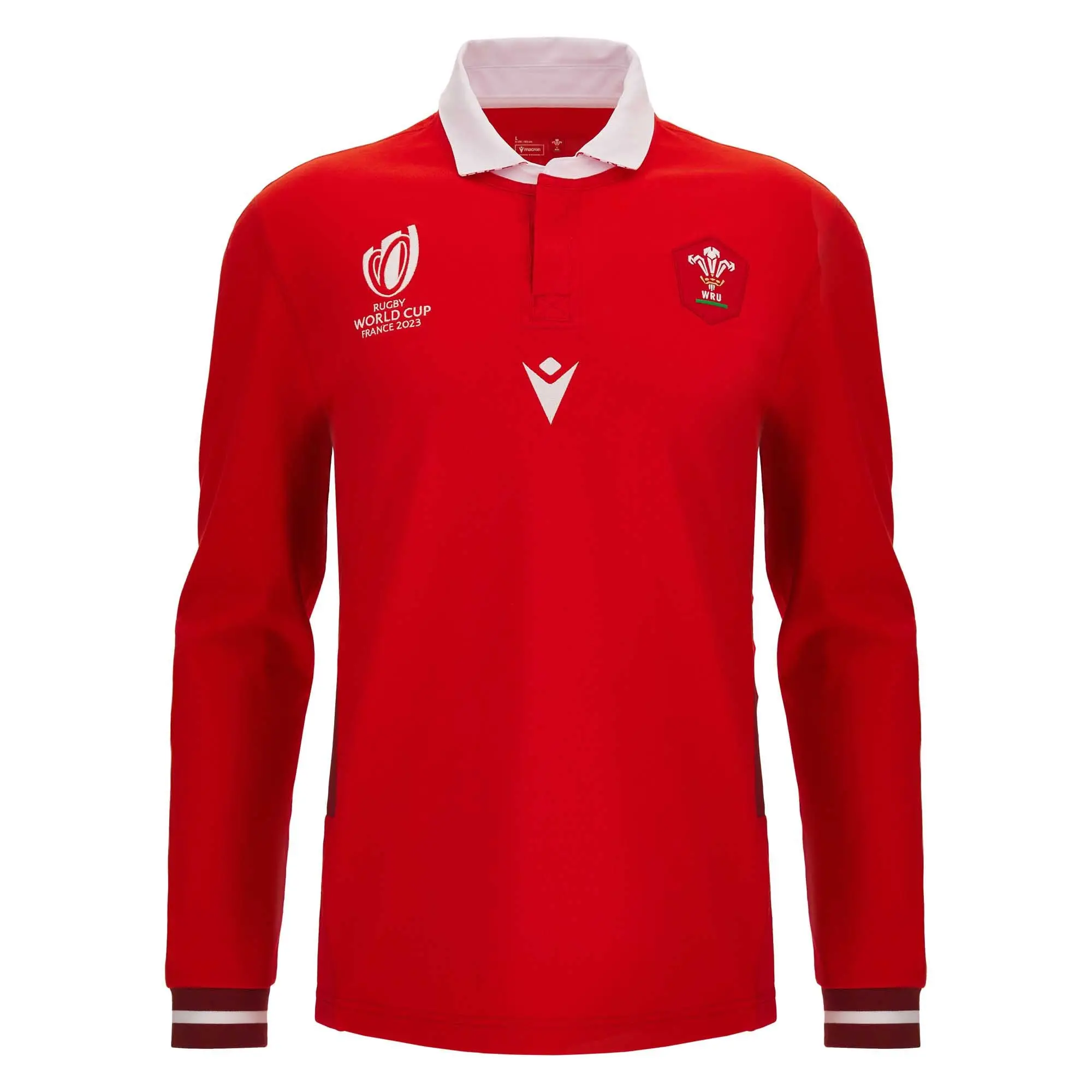 Macron Men's Wales Rugby World Cup 2023 Cotton Replica Shirt L/S - Red
