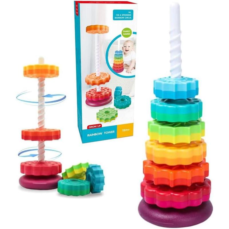 Baby Spinning Toy Rainbow Stacking, Baby Sensory Spin Gears Stacking Rings Toy, Baby Ring Stacker Toy, Montessori Plugging Toys BPA Free, Early Educational Learning Toys for 12 Months+ (6pcs) 0