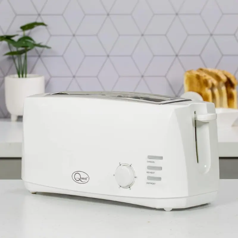 4 Slice Toaster White - Extra Wide Long Slots for Crumpets and Bagels - 6 Settings - Reheat and Defrost 6
