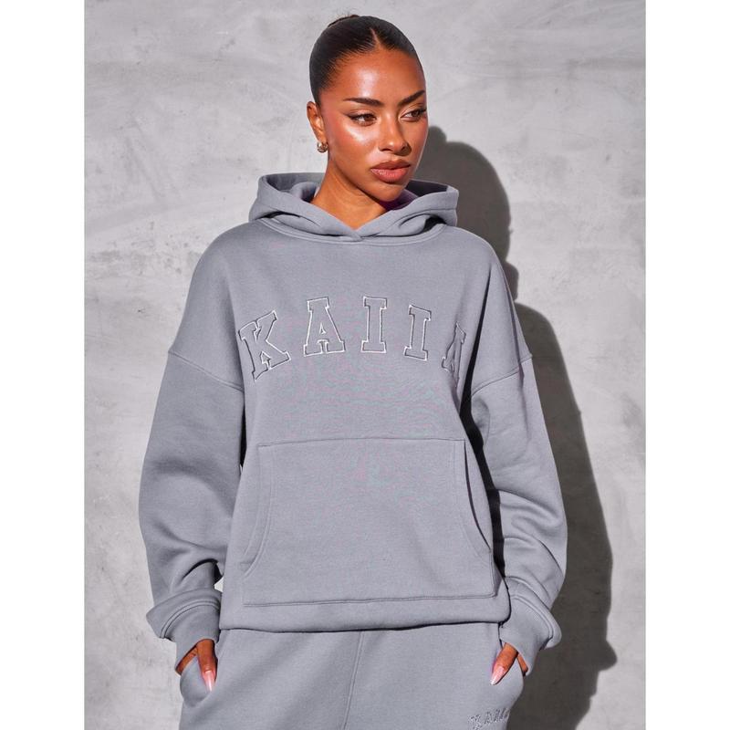 Kaiia Slogan Oversized Hoodie Dove Grey 0