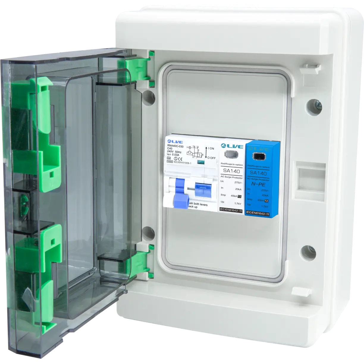 Live Electrical Electric Vehicle Surge Unit C40 RCBO & SPD - 4 Way