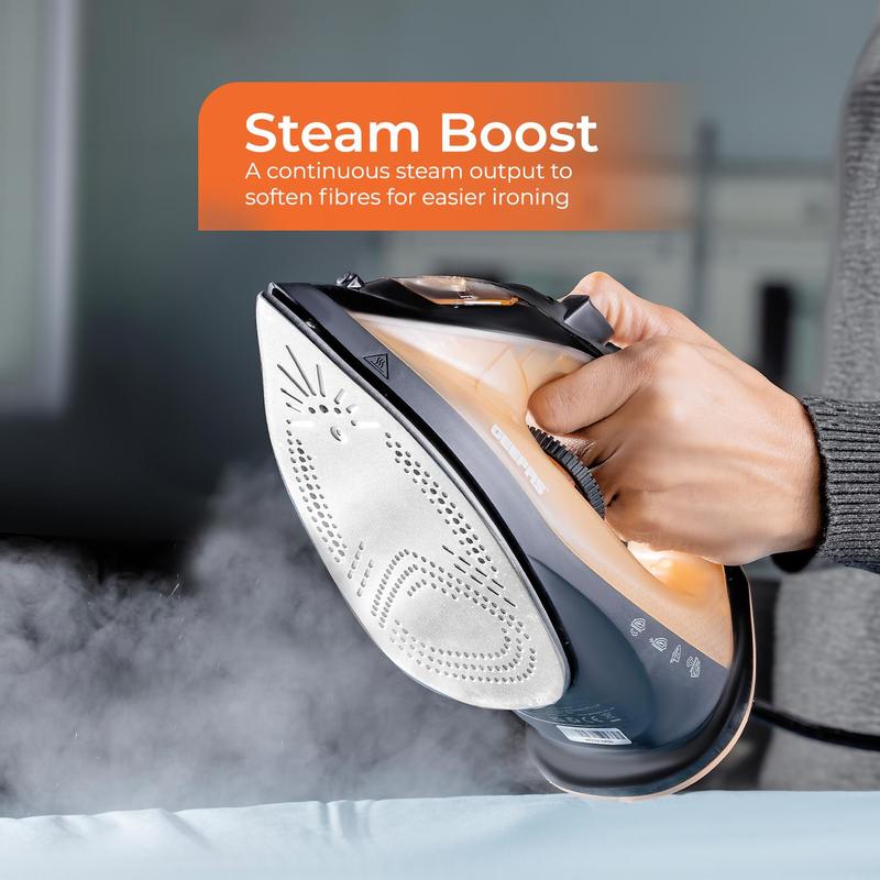 Steam Iron 1800W Non-Stick Soleplate Dry/Steam Iron Adjustable Temperature Gold 4