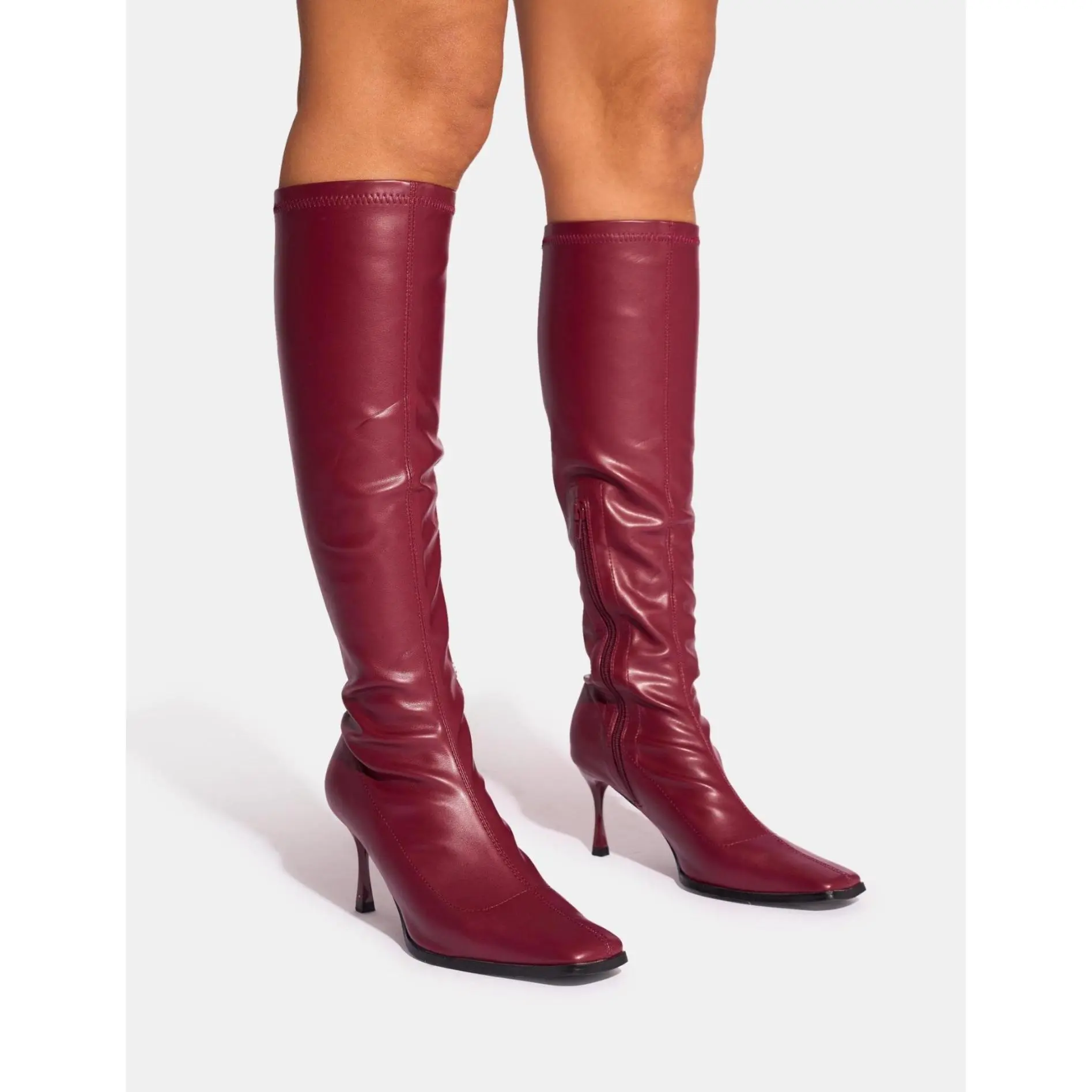 Scorpion Burgundy Mid Heel Sock Knee High Boots