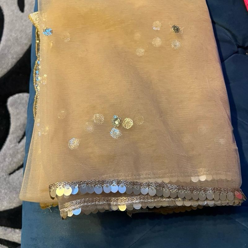 Women Beigish Gold  Net Dupatta with Gota Work. wallima Net hijab. Bridal scraf. Gift for her USA UK Canada 4