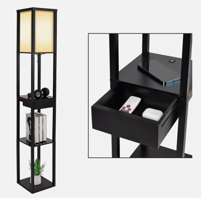 Product Introduction of LED Floor Lamp with 4-tier Storage Display Shelf and Wooden Frame for Modern Standing Lounge Light 24