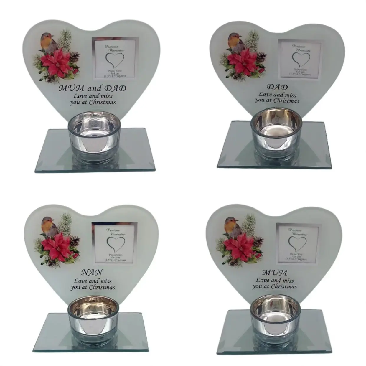 Tealight Holder And Frame With Christmas Robin Detail And Message To Grandad