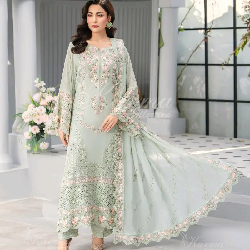 ORIGINAL BRANDED 3PC READY-MADE LUXURY EMBROIDERED PARTY WEAR KARMA CHIFFON COLLECTION Womenswear Formal 1