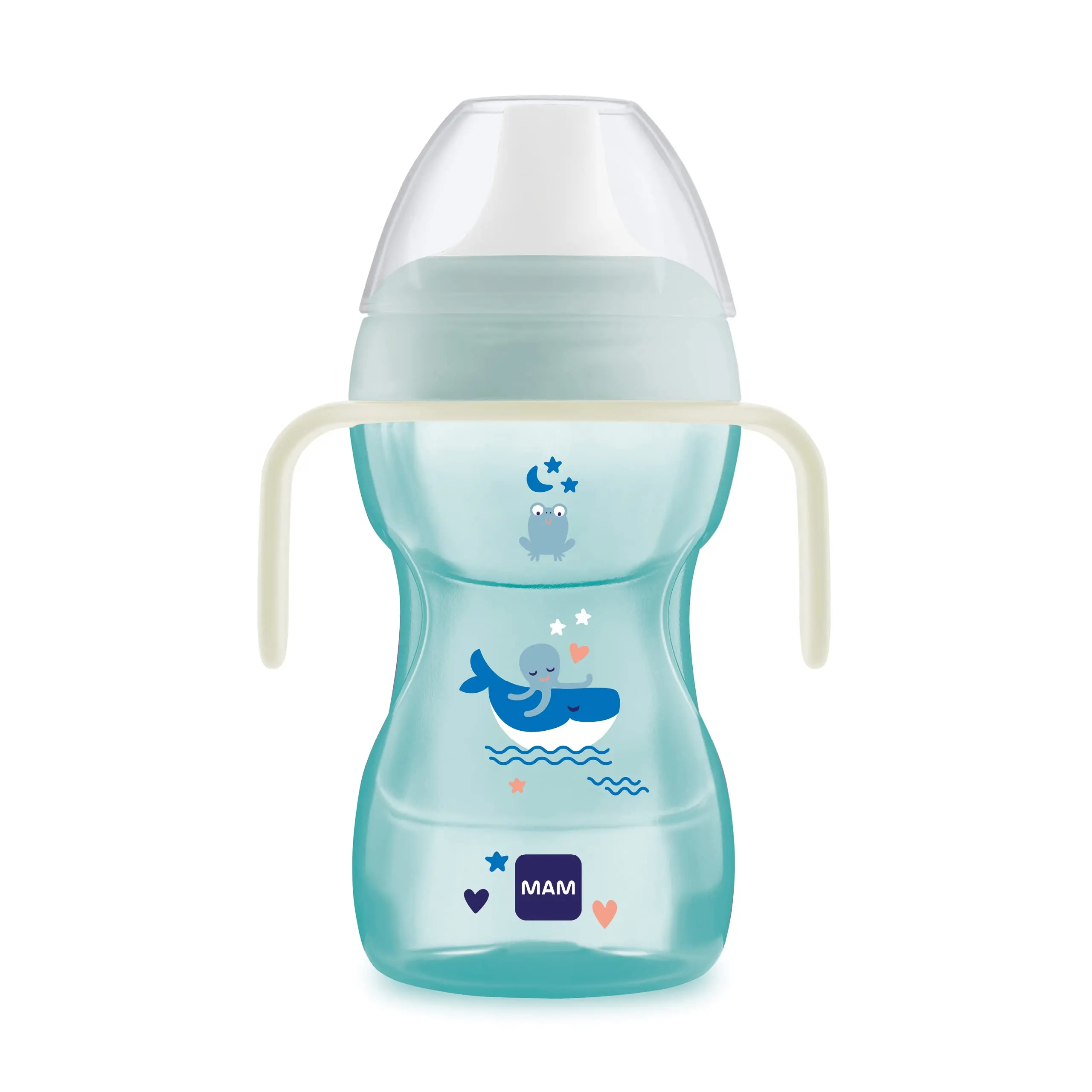 MAM Fun to Drink Cup & Glow Handles, Baby Bottle with Handles, SpillFree Sippy Cup, Transition Drink Bottle for Babies and Toddlers, Blue