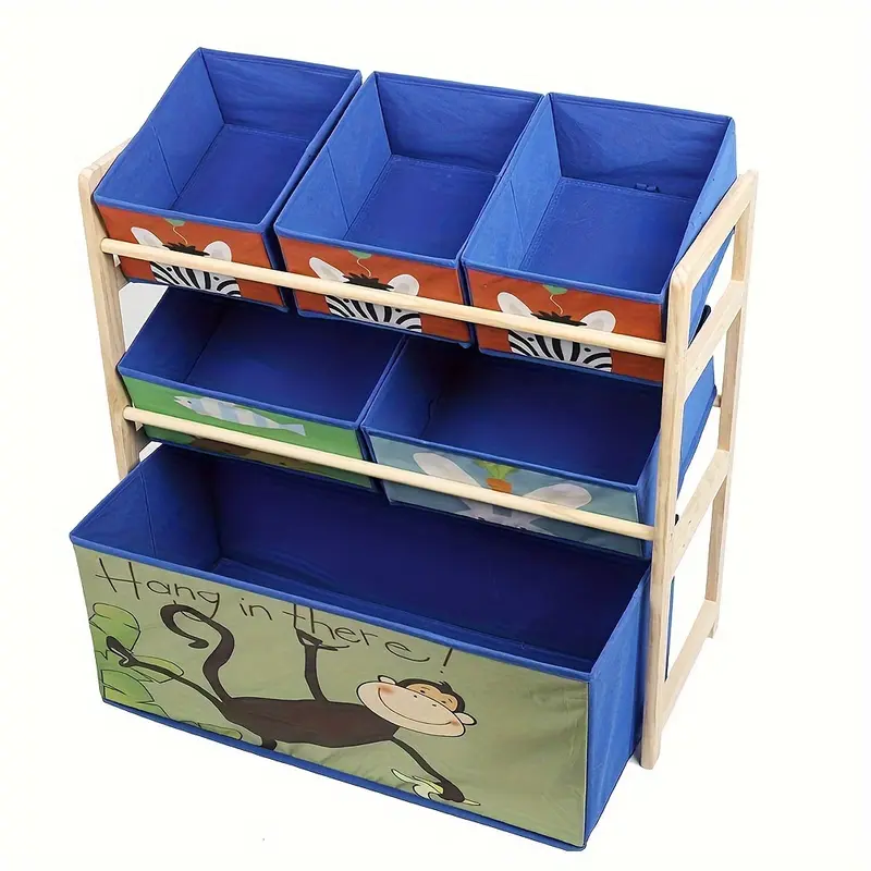 3 Tier Wooden Shelf Storage Rack Organizer Storage Shelf, 3 Tier 6 Non-woven Fabric Boxes, Made Of Quality Pine Material, Which Is Eco-friendly, Healthy And Durable To Use 4
