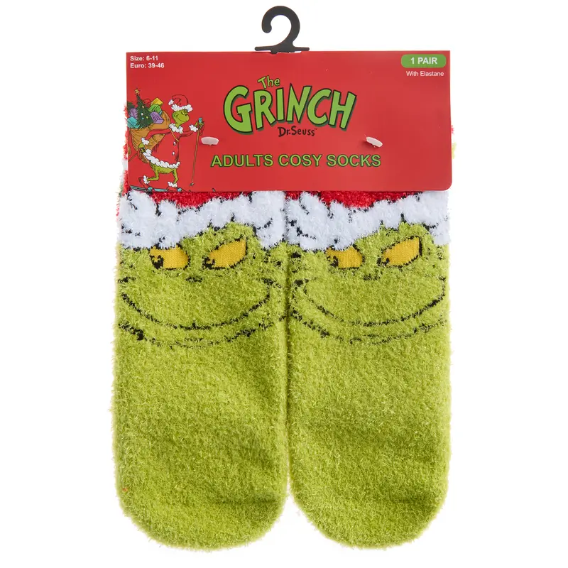 THE GRINCH Mens Christmas Grinch Socks Cosy Fluffy Winter Xmas Bed Socks Non Slip Anti Skid Grippers Green Santa Claus TikTok Shop Grinch Accessories UK 6-11  Underwear Menswear 7