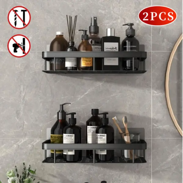2PCS Bathroom Caddy Storage Shower Shelf Kitchen Rack Self Adhesive Organiser UK