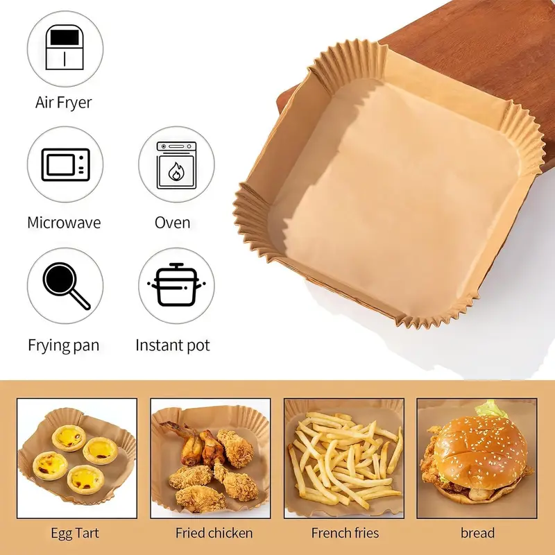 Air Fryer Liners 100 PCS | 6.3 Inch Square Air Fryer Paper Liners | Air Fryer Disposable Paper Liner, Bakeware Utensils Kitchen 3