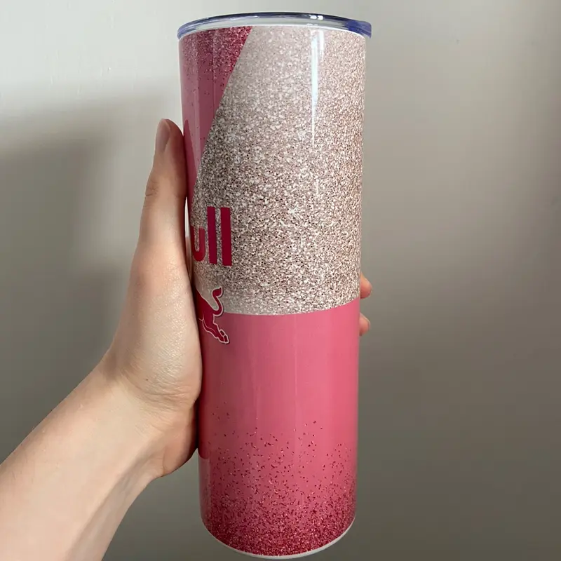 Light pink glitter red bull 20oz insulated tumbler 2