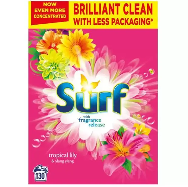 Surf Tropical Lily Washing Powder 130 washes 6.5 kg joy-infused fragrance with natural essential oil lasting up to 12 hours in wear for brilliantly clean laundry every time